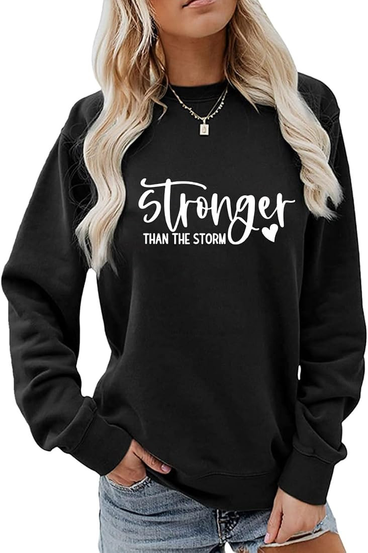 FediMa Stronger than the storm Women's Fun Letter Fall/Winter Sweatshirt Women's Casual Love Patt... | Amazon (US)