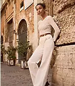 Seamed Wide Leg Jeans in Ivory | LOFT