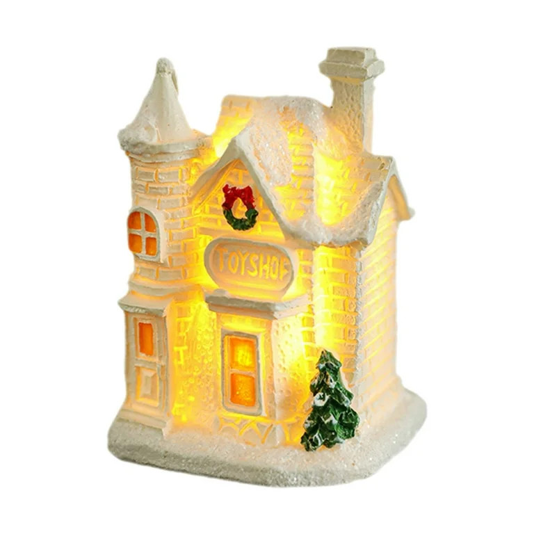 Sunshy Christmas Decorations, Christmas Houses Resin Ornaments Desktop Decoration Lighted Christm... | Walmart (US)