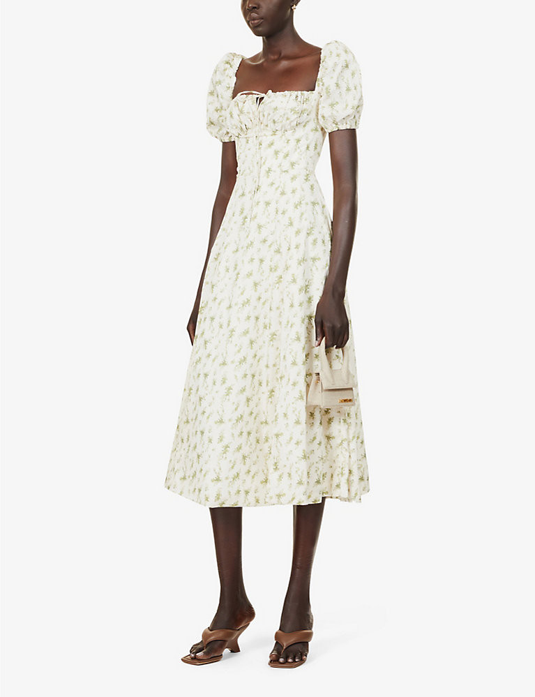 Tallulah puffed-sleeve woven midi dress | Selfridges