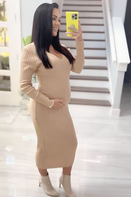 Any stretchy dress I have been buying a medium to make room for the third trimester hopefully! My pre pregnancy size was an XS/S - This one is from fashion nova but it’s sold out so I have a few others linked 
#maternitydress #secondtrimester #dressthebump #pregnancy #firsttrimester #maternity #Tandress #sweaterdress #sparkleboots

#LTKSeasonal #LTKbump #LTKworkwear