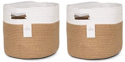 Chloe and Cotton Cubby Storage Baskets for Shelves | Jute White 13" x 13" | Set of 2 | Woven Fabr... | Amazon (US)