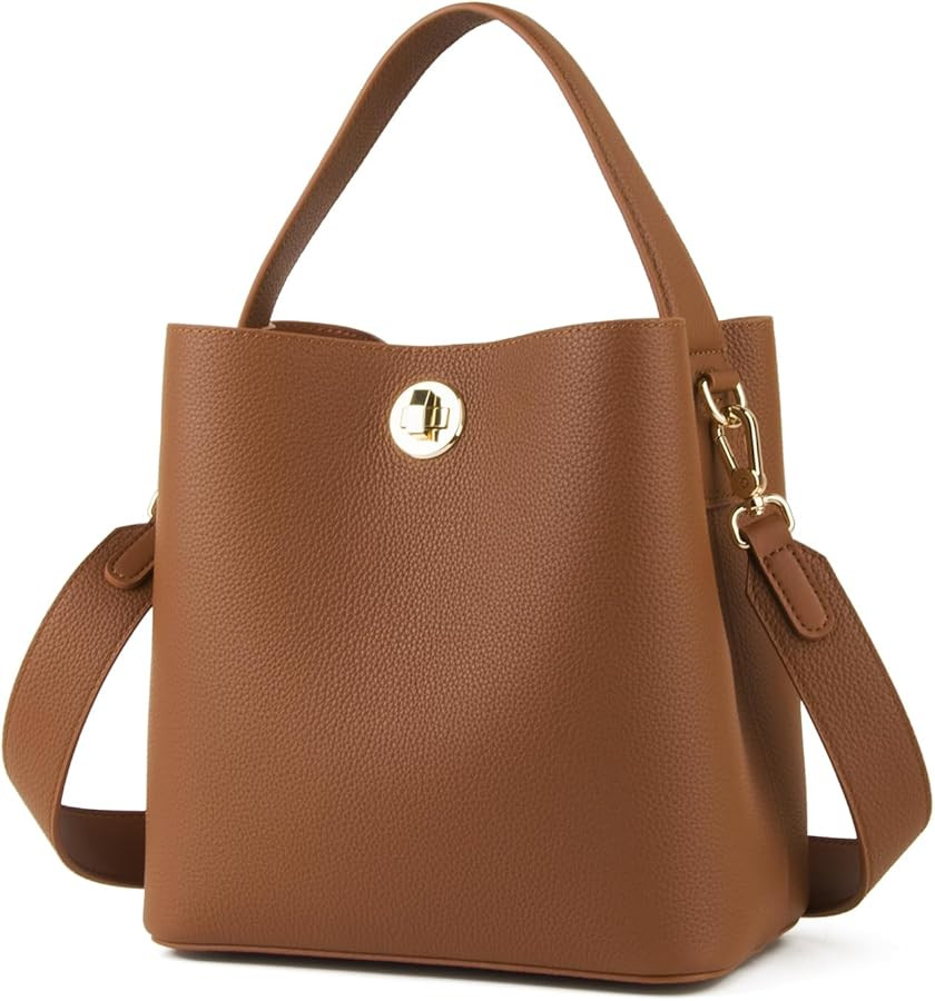 Genuine Leather Bucket Tote Bag for Women, Small Crossbody Bag and Trendy Shoulder Bag with Adust... | Amazon (US)
