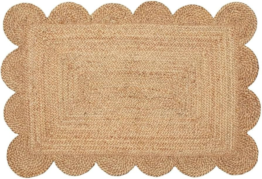 Weaving Cottage Scalloped Natural Jute Area Rug | Beige, 2X3 FT Handwoven Jute Doormat | Eco-Frie... | Amazon (US)