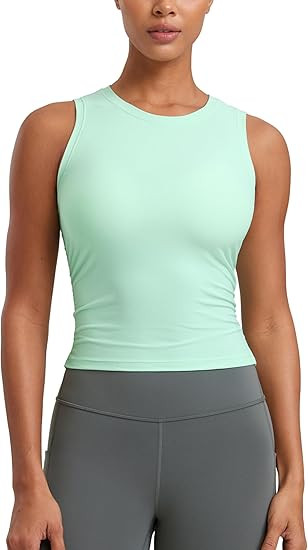 CRZ YOGA Cloudweight Womens Ruched Tank High Neck Workout Fitted Tops Basic Yoga Athletic Sleevel... | Amazon (US)