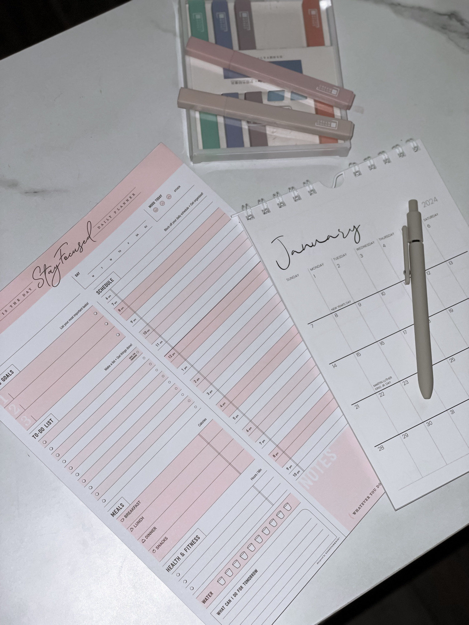 Daily Planner / Yearly Calendar / Aesthetic Pens and Highlighters!! Follow @hollyjoannew for organizational style! So glad you’re here babe!! Xx

Minimalist Daily Planner | Aesthetic Minimalist Monthly Desktop and Hanging Calendar | Undated Daily Habit Tracker | Daily To-Do List | Daily Prioritization | Daily Hourly Schedule Planner | Planning | Organizing | Beige White Luxury Planner | Neutral Planner | Neutral Highlighters | Professional Soft Touch Fine Point Gel Ink Pens | Aesthetic Pens | Preparation Task Lists

#LTKfindsunder50 #LTKworkwear #LTKhome