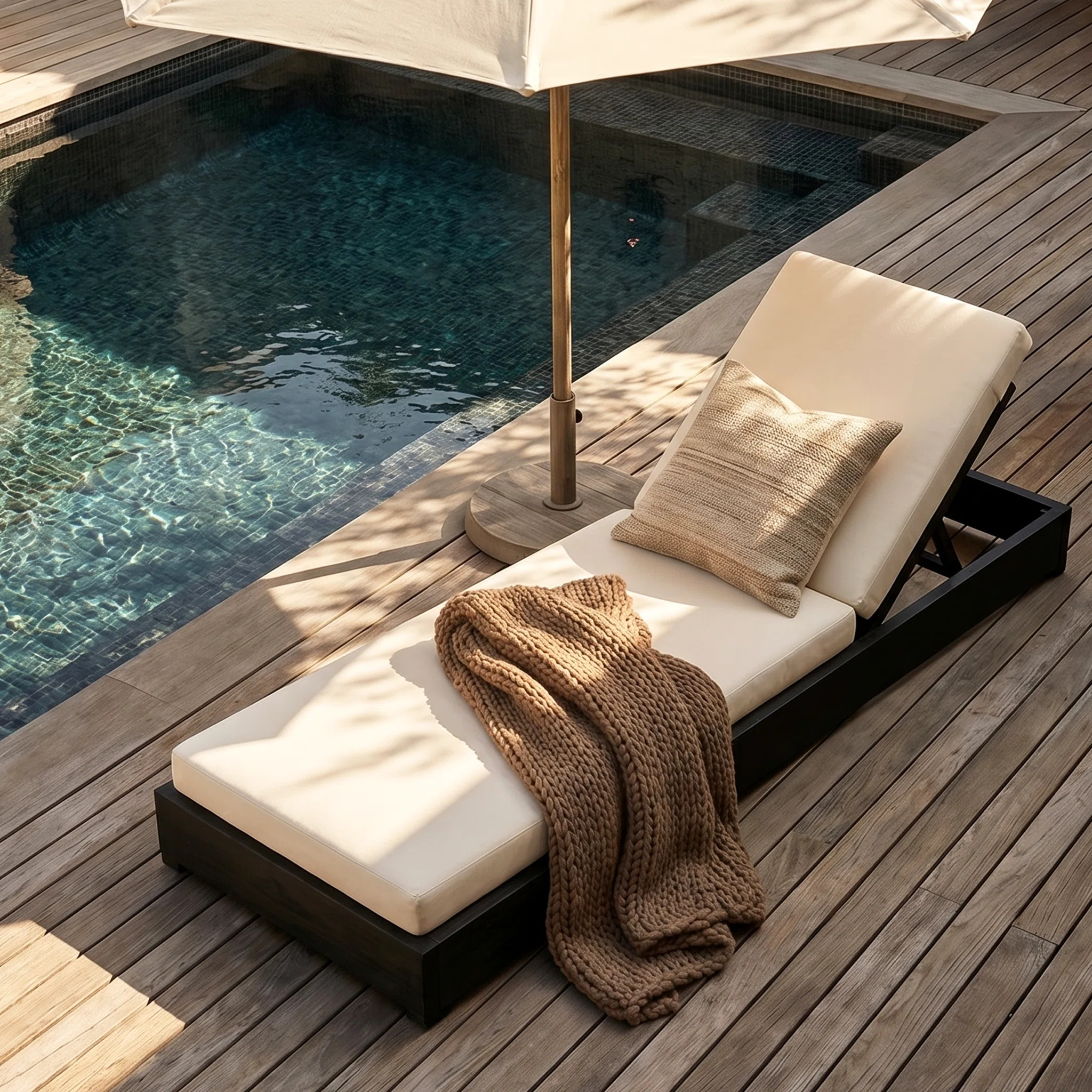 Joss & Main Leite 79" Long Reclining Outdoor Acacia Chaise Lounge Set with Cushions | Birch Lane | Birch Lane