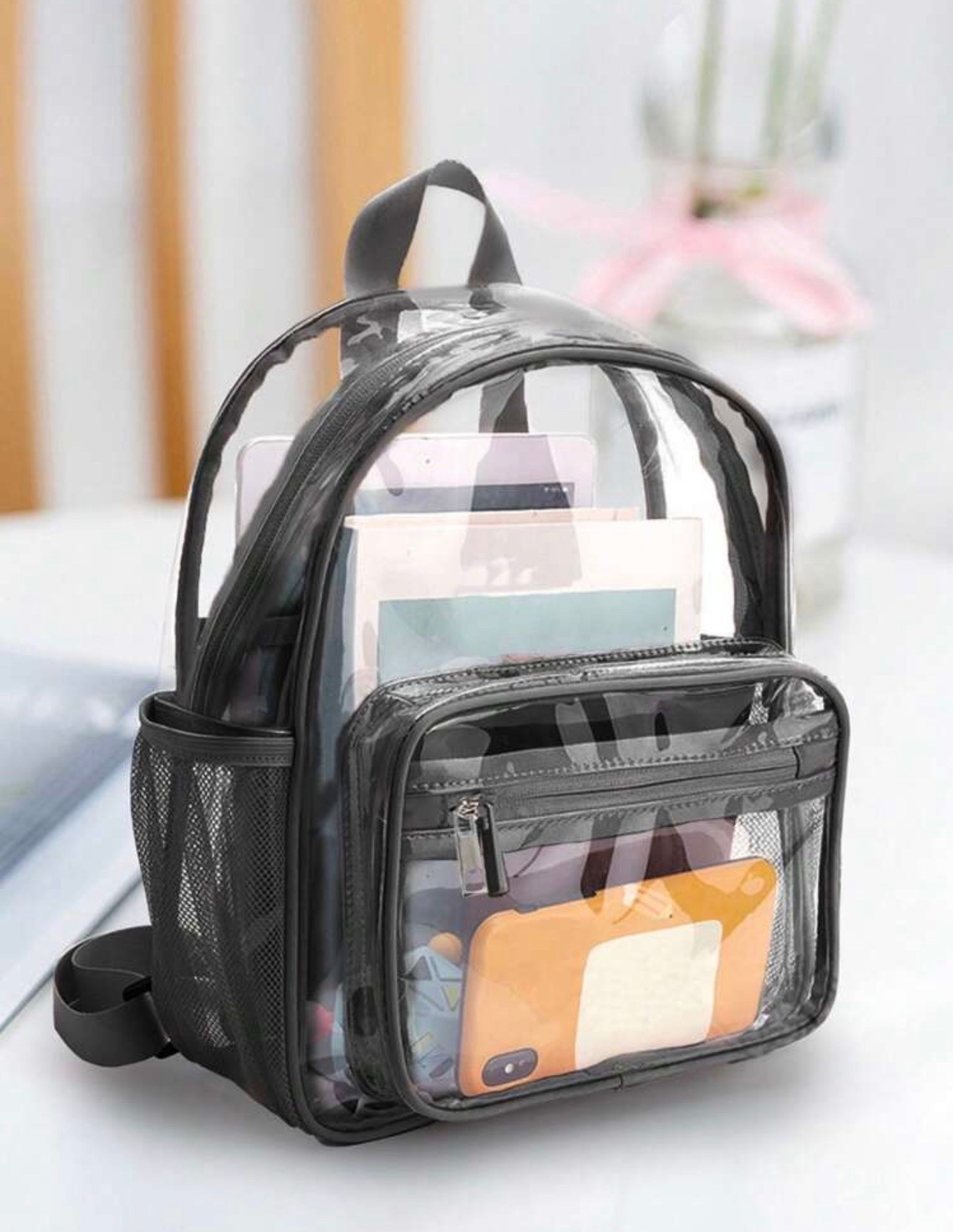 Transparent PVC Backpack, Transparent College Style Backpack, With Thick Shoulder Straps,