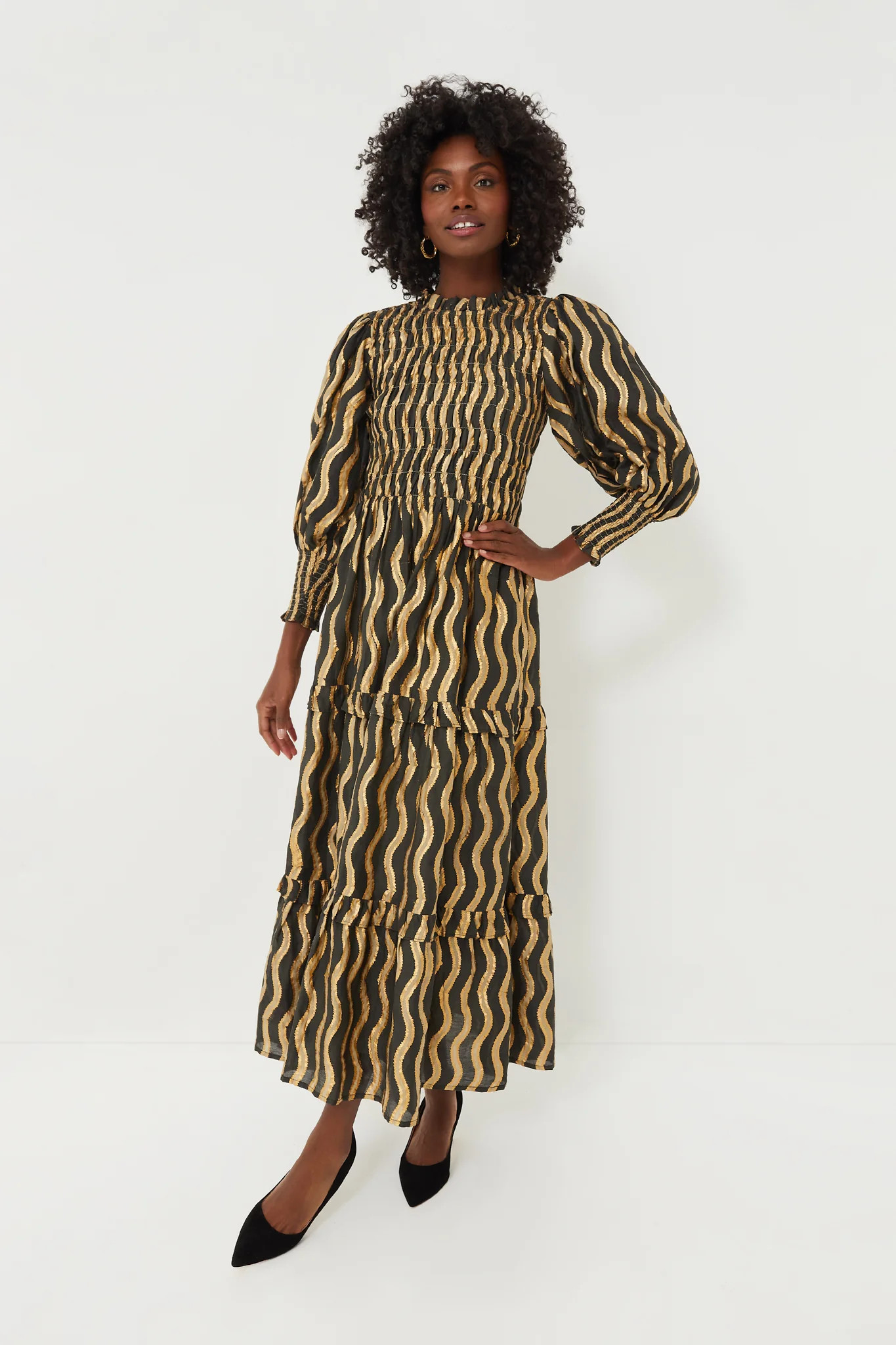 Black Ankara 3/4 Smocked Top Maxi Dress | Tuckernuck (US)