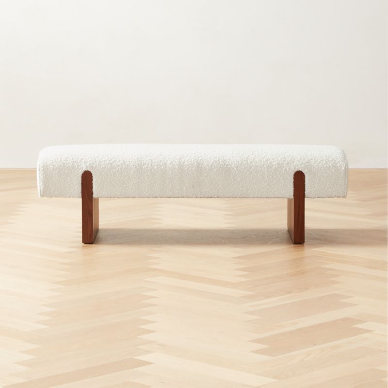 Socca Modern White Boucle Upholstered Bench 55'' | CB2 | CB2