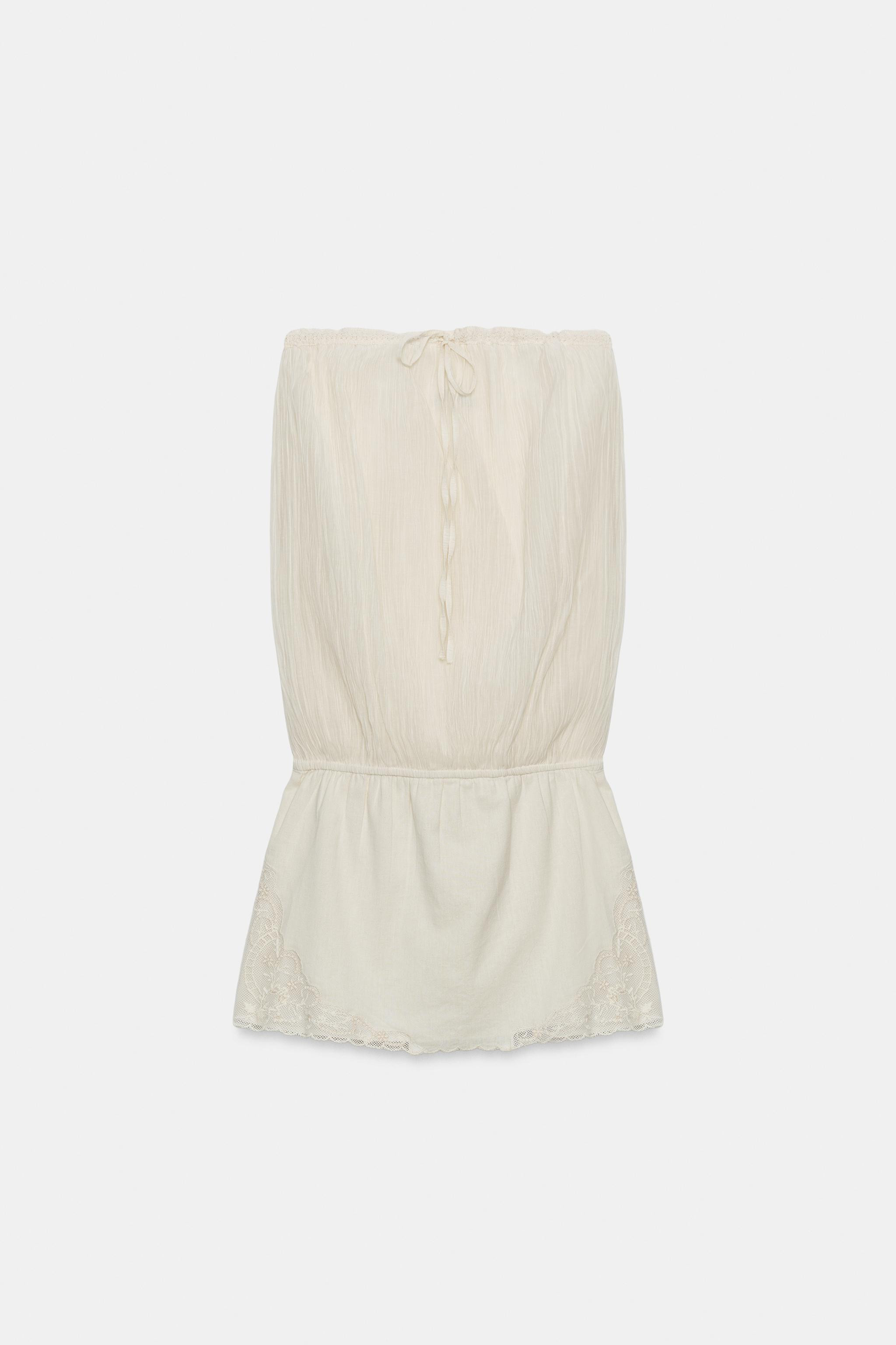 COMBINATION EMBROIDERED BARDOT DRESS | Zara US