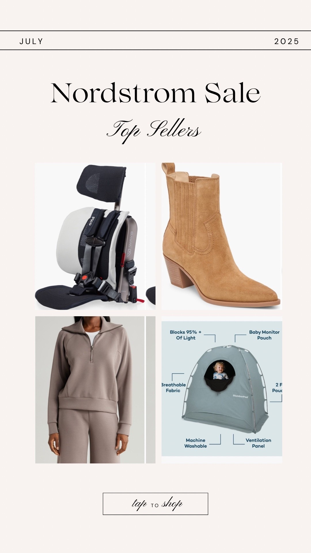 Top products from the Nordstrom Anniversary Sale!

The WayB Pico car seat is the best travel car seat for ages 2+, as it is superrr lightweight and can fold into a small backpack for easy carrying.

These booties are a classic. I own them in 2 colors and love them.

If you haven’t tried the Spanx Air Essentials fabric yet, you are missing out. It is quite literally soft as butter. I purchased the black set last year and was kicking myself for not purchasing sooner. Now I want it in every color because I live in it during the fall and winter, especially on travel days.

I purchased the slumberpod during this year’s #Nsale too, so I can’t speak to it yet, but I have heard RAVING reviews from my mom friends and from several of you! Can’t wait to use this when we travel in a hotel and all are sleeping in the same room. But several of you say you use it at home too because your nursery doesn’t get dark enough for your kiddo