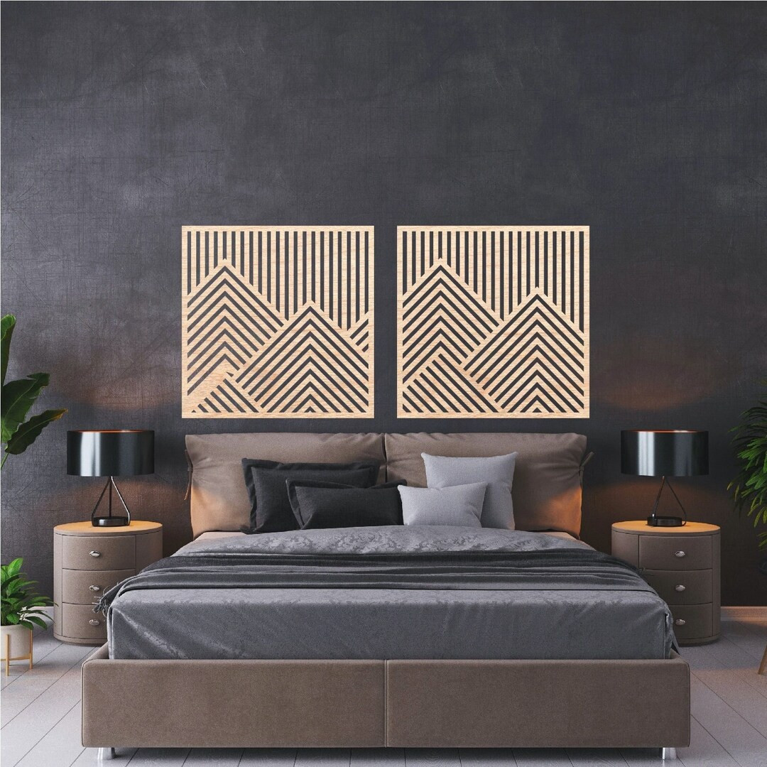 Geometric Mountains Wood Wall Art Wooden Art Large Wall Home Decor Rustic Wood Wall Art Modern Wo... | Etsy (US)