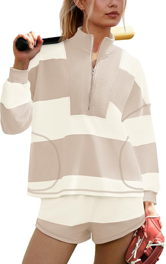 ReachMe Womens Striped Workout Sets 2 Piece Fall Outfits Matching Lounge Sets Long Sleeve Tops an... | Amazon (US)