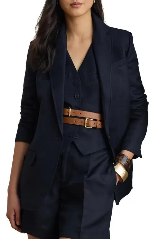 Lauren Ralph Lauren Linen Blend Blazer in Lauren Navy Blue at Nordstrom, Size 16 | Nordstrom