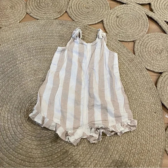 Little Co. striped baby girl romper shorts tan white 24M | Poshmark