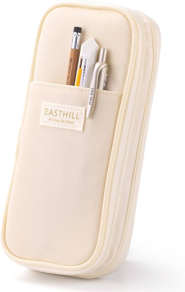 EASTHILL Big Capacity Pencil Case Large Pencil Pouch Stationery Pen Bag for Teen Girls-Cream | Amazon (US)