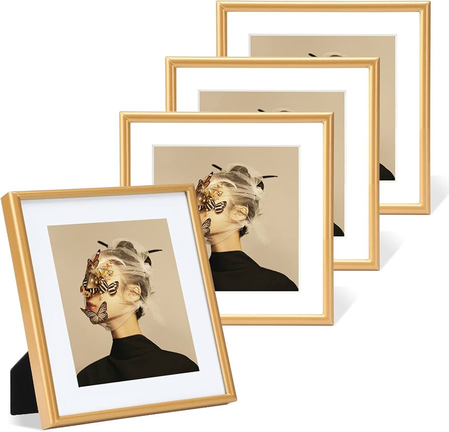 4x4 Picture Frame Set of 4, Matted Gold Simple Modern Brushed Thin Aluminum Metal Square Photo Fr... | Amazon (US)