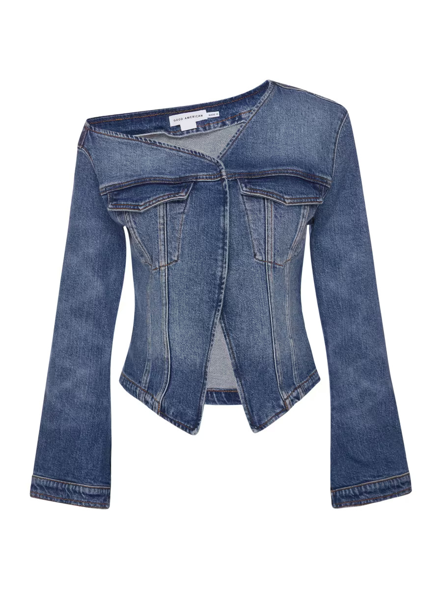 Asymmetric Denim Flare Sleeve Split-Hem Shirt | Saks Fifth Avenue