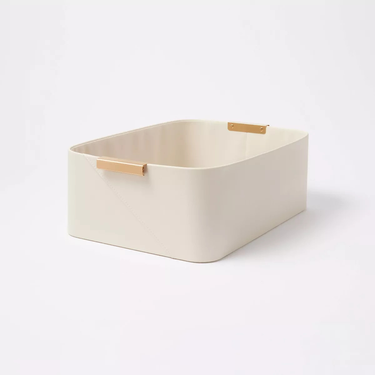 Faux Leather Folio Bin with Metal Handles Ivory - Threshold™: Decorative Storage Basket, Rectan... | Target