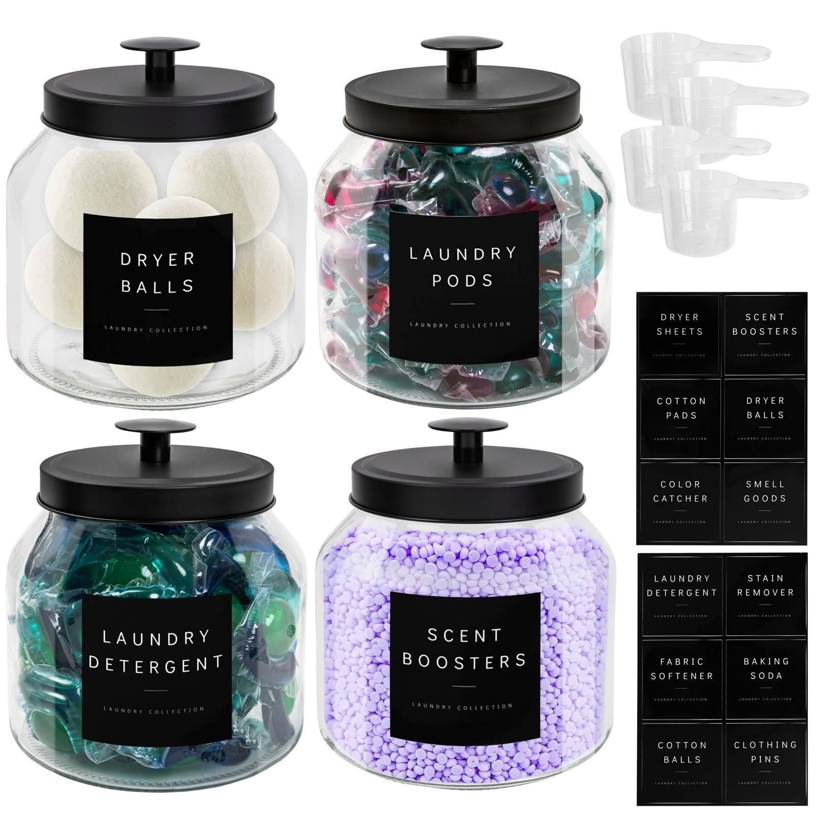 Glass Laundry Room Organization and Storage Set Containers with Labels Laundry Organizer Jars Hol... | Amazon (US)