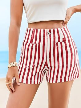 Cicy Bell Womens Summer Striped Jean Shorts Casual High Waisted Wide Leg Denim Shorts Beach Vacat... | Amazon (US)