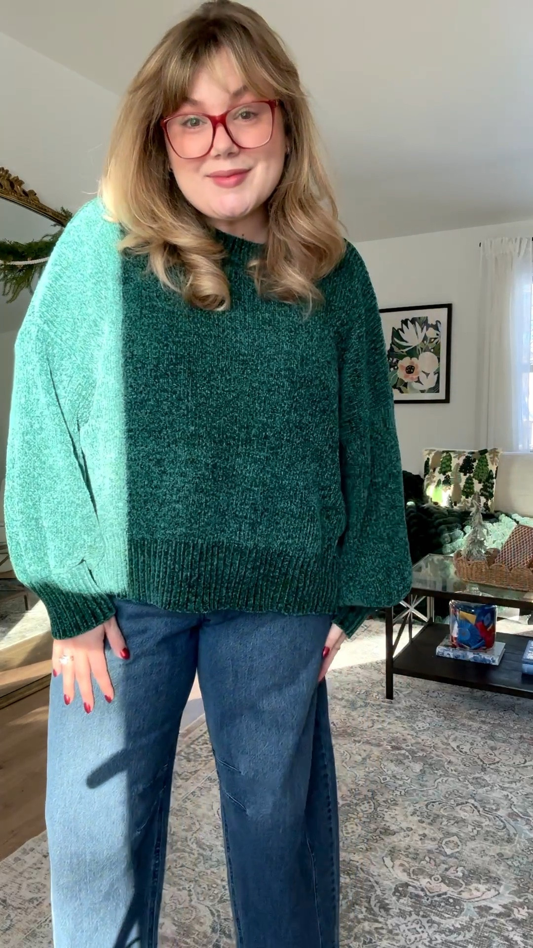 Cozy winter outfit of the day. I’m wearing a 16 in the jeans! 

Use my code ANNEULLA for 35% off you order! 

#LTKSeasonal #LTKMidsize #LTKPlusSize