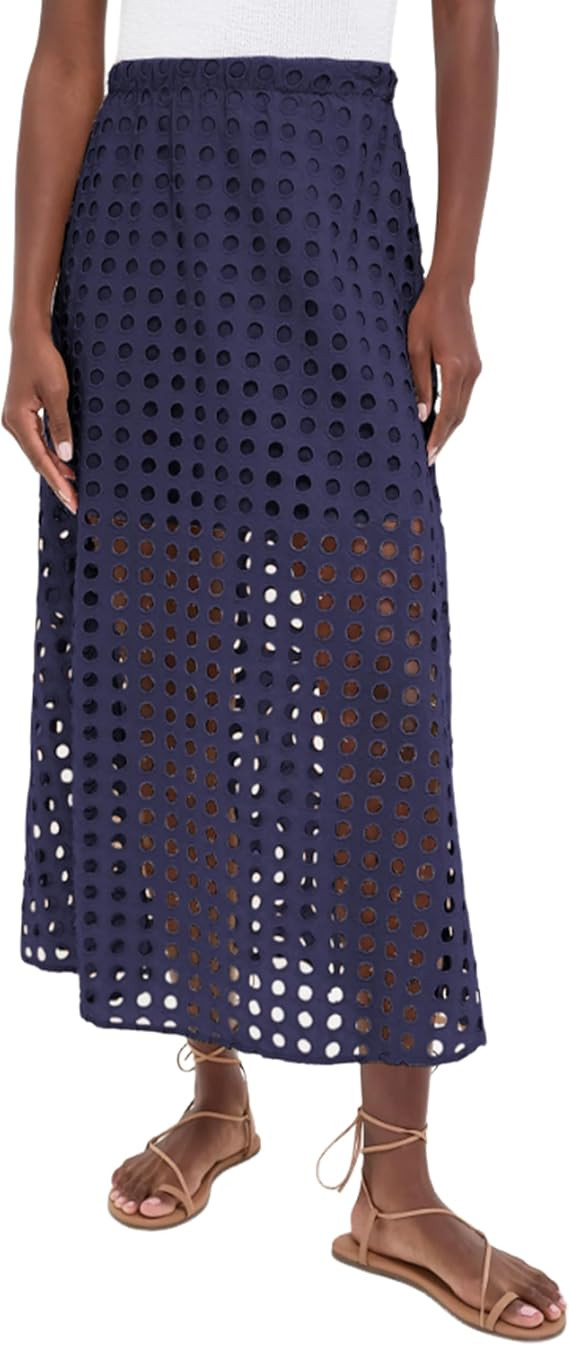 Ailoqing 2025 Summer Casual Long Skirt for Women Cotton Eyelet Beach Maxi Skirt with Underneath | Amazon (US)