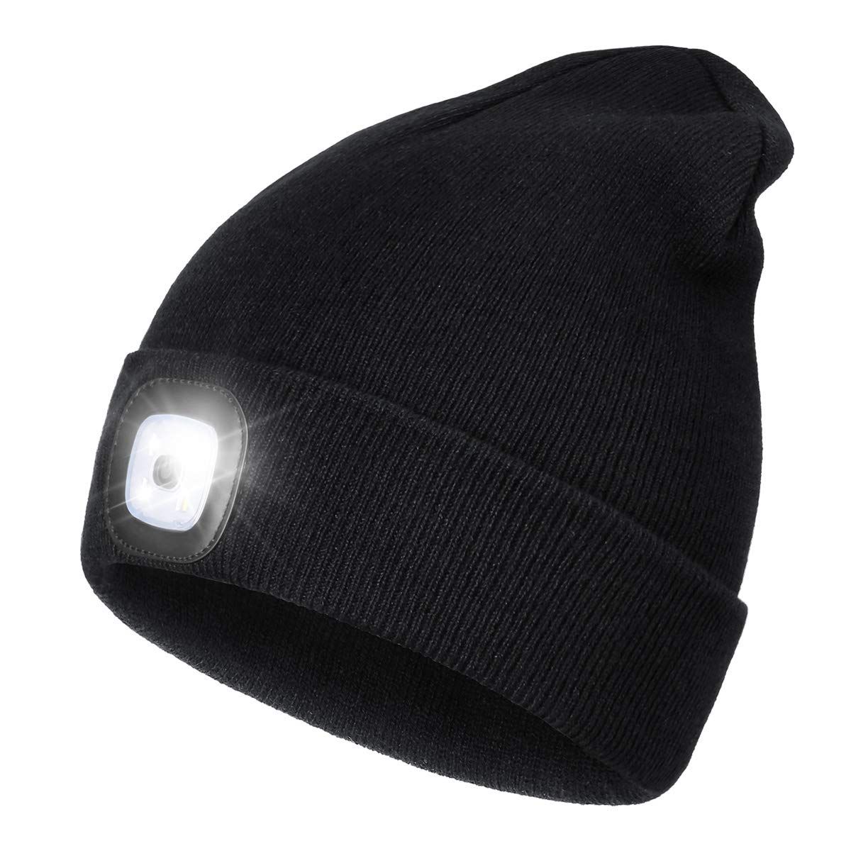 LED Beanie Hat with Light,Unisex USB Rechargeable Hands Free 4 LED Headlamp Cap Winter Knitted Night | Amazon (US)