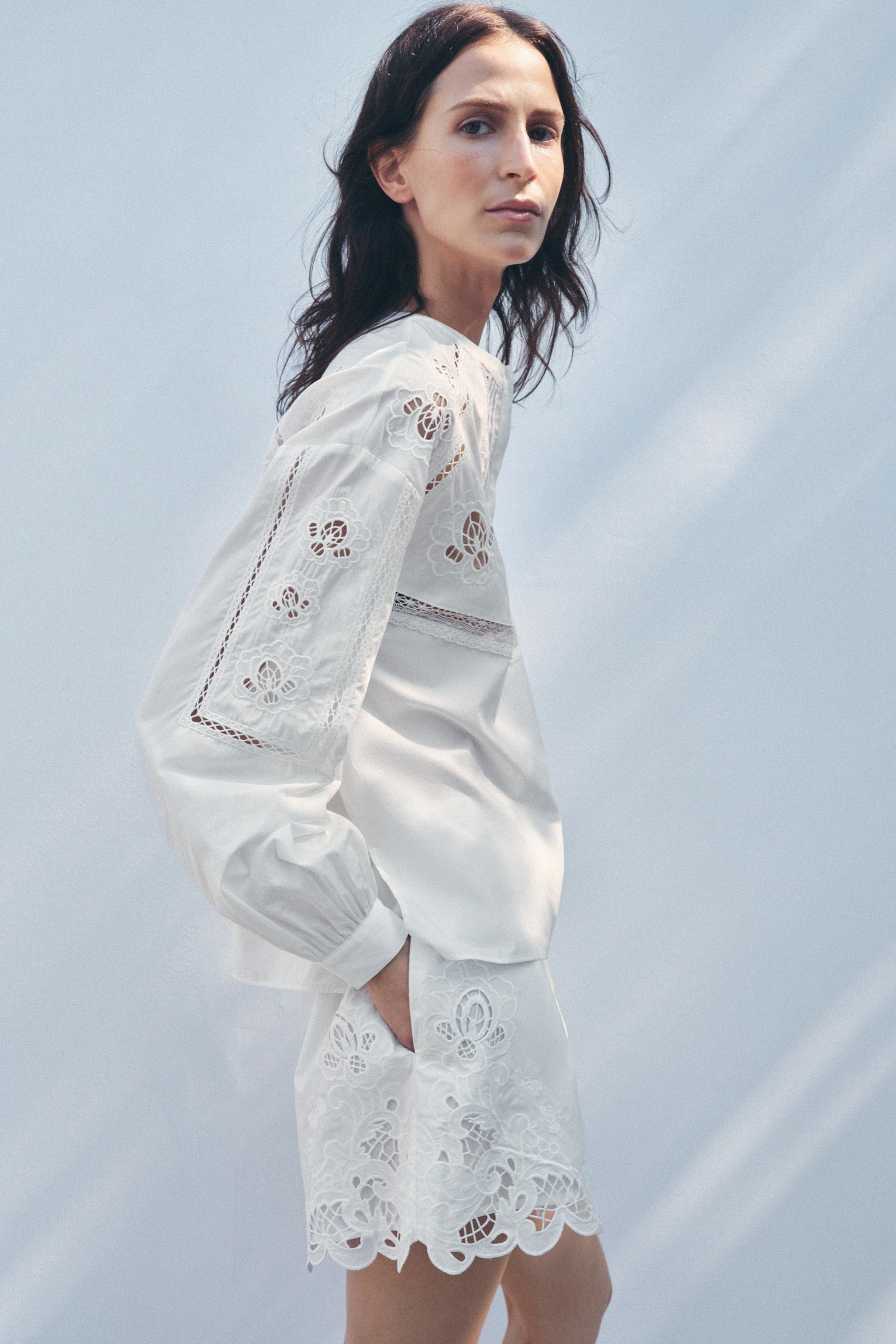 ZW COLLECTION EMBROIDERED PLEATED SHORTS | Zara US