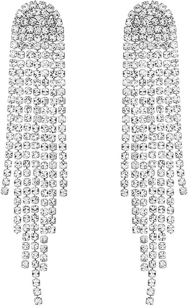 Mlouye 3.3"L Rhinestone Earrings Dangling Long Fringe Crystals Chandelier Dangle Drop Earrings fo... | Amazon (US)