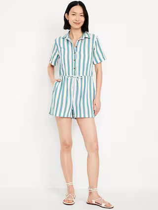 Crinkle Gauze Button-Down Romper | Old Navy (US)