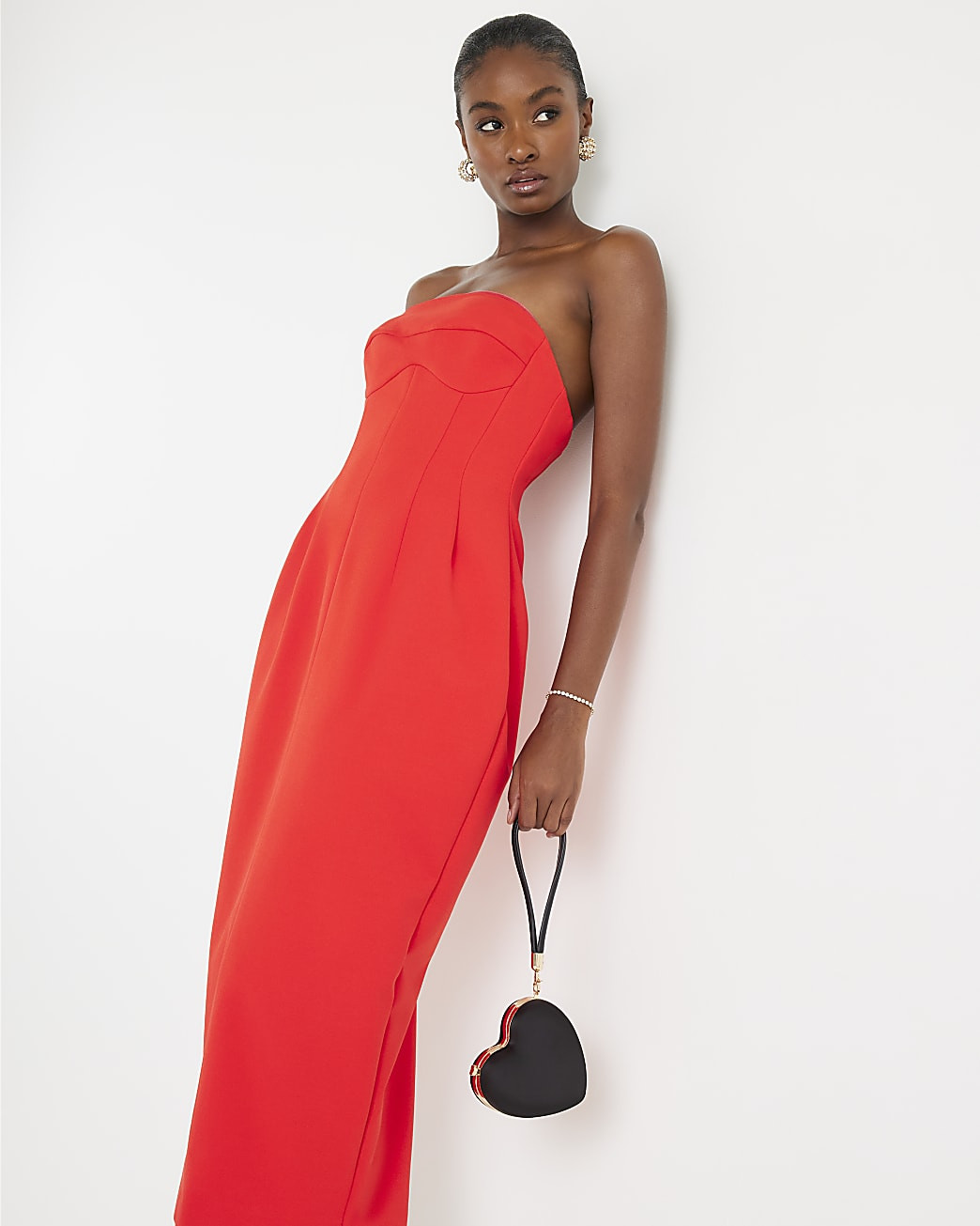 Red Sleeveless Bodycon Bandeau Midi Dress | River Island UK & IE