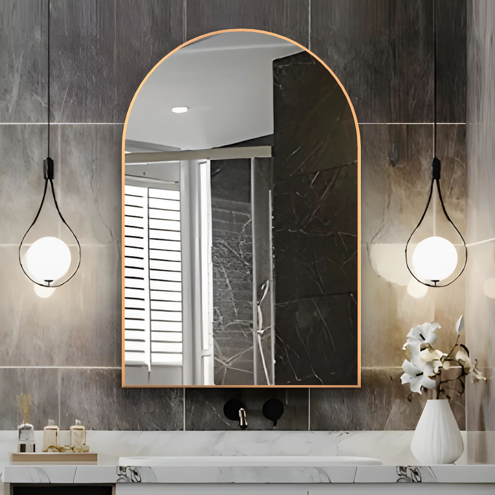 CONGUILIAO Arch Wall Mirror 20"x30" Bathroom Arched Mirror Vanity Mirror Gold | Walmart (US)