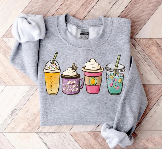 Easter Coffee Bunny Sweatshirt Women Cute Easter Shirt Cozy | Etsy | Etsy (US)