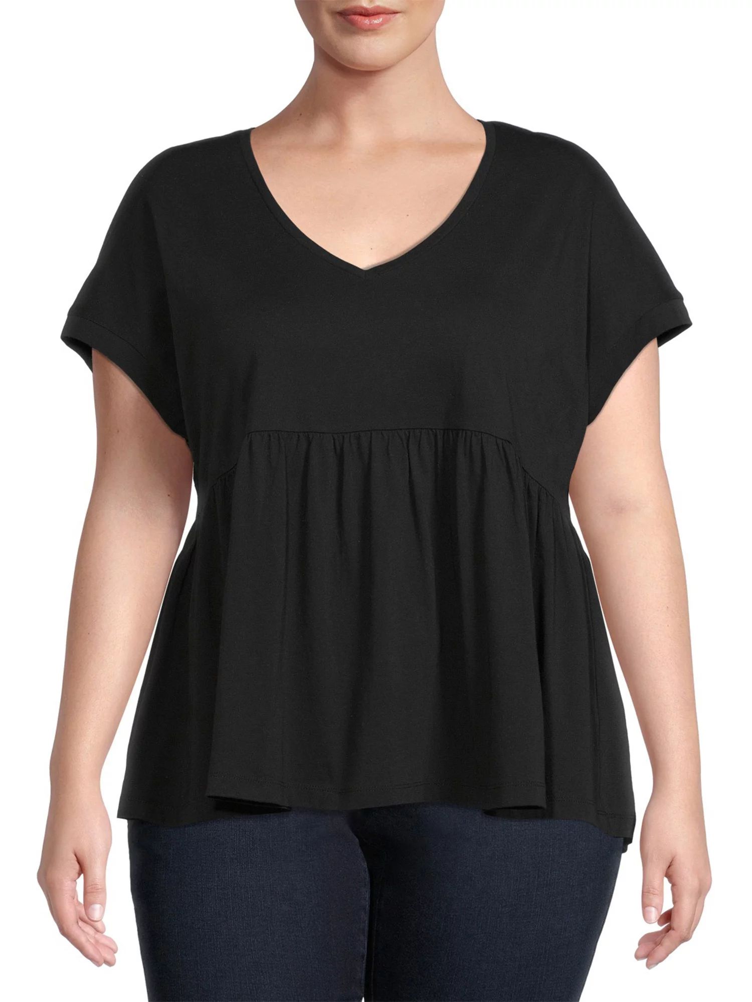 Terra & Sky Plus Size V-Neck Peplum T-Shirt | Walmart (US)