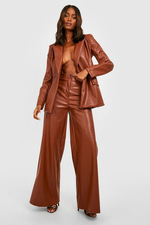 Leather Look Super Wide Leg Trousers | Boohoo.com (US & CA)