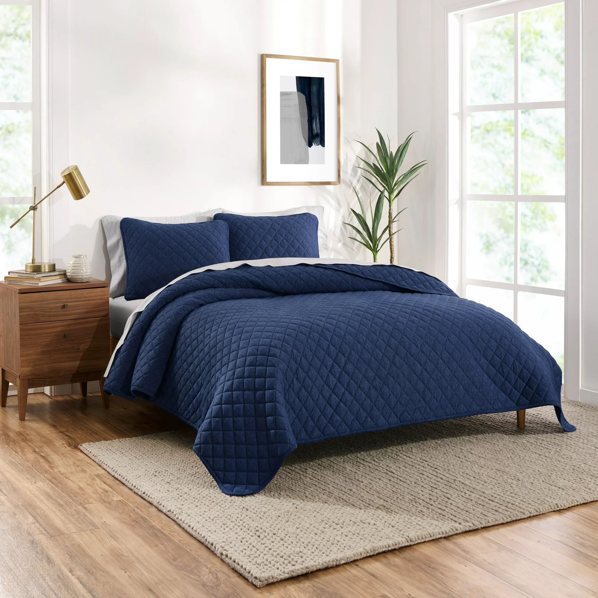 Gap Home T-Shirt Soft Slub Jersey Organic Cotton Blend Quilt, Full/Queen, Navy - Walmart.com | Walmart (US)