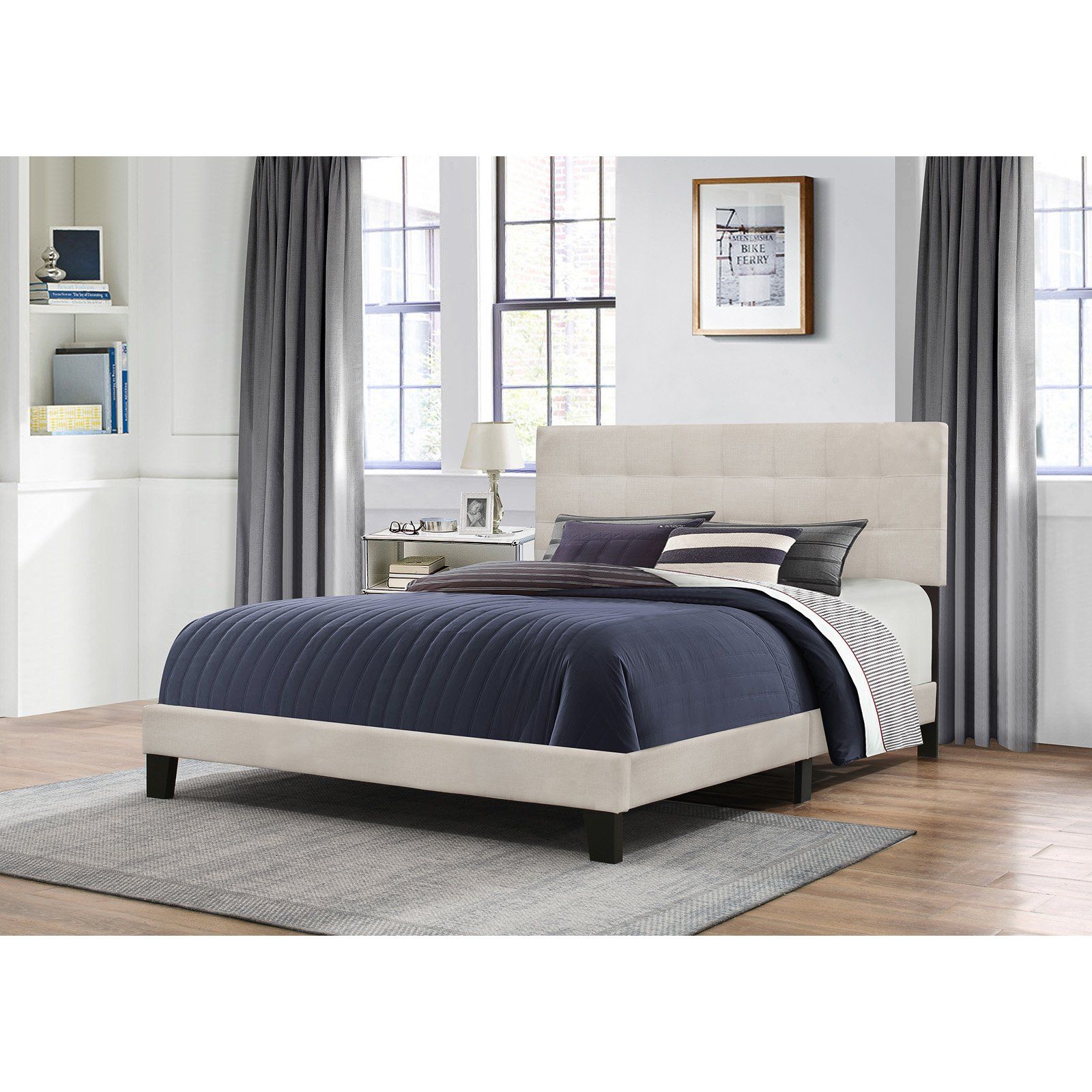 Hillsdale Furniture Delaney Upholstered Queen Bed with Tufted Headboard, Fog | Walmart (US)