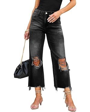 LOLONG High Waisted Ripped Flare Jeans for Women Casual Distressed Pants | Amazon (US)