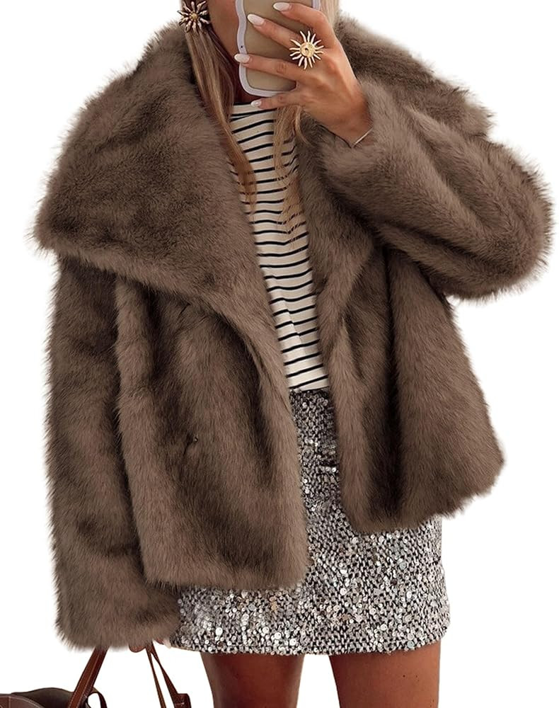 PRETTYGARDEN Womens Winter Coats 2025 Trendy Long Sleeve Furry Faux Fur Jackets Button Lapel Warm... | Amazon (US)