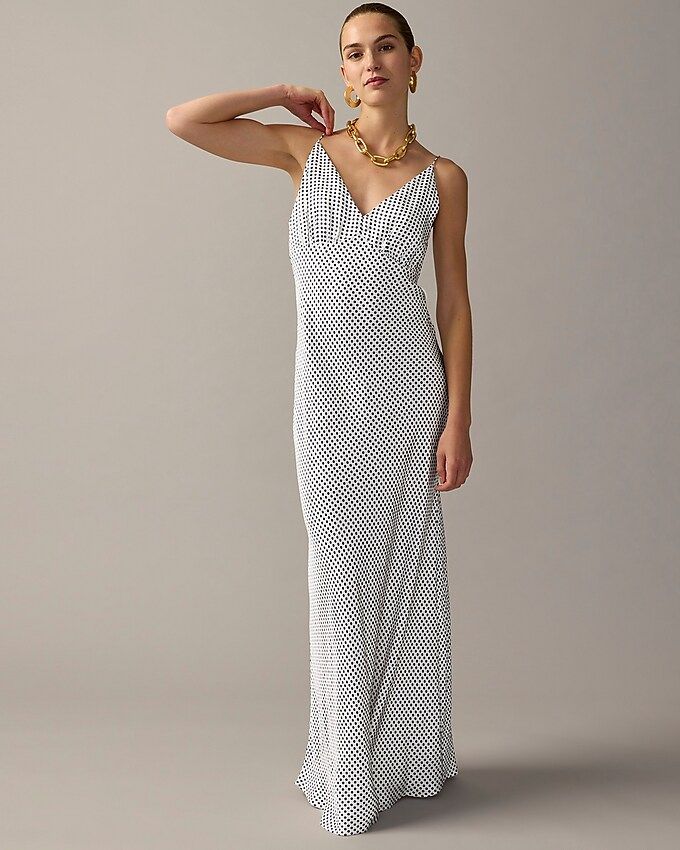 Collection full-length luster crepe V-neck slip dress in dot print | J.Crew US