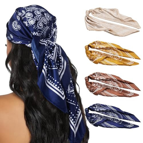 HBselect 4PCS Head Scarf for Women 35” Head Scarves Silk Like Satin Neck Scarfs Square Bandana Hair Wraps Scarf for Sleeping | Amazon (US)