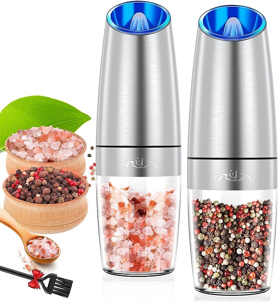 Gravity Salt and Pepper Mill Set, Pepper Grinder with Ceramic Rotor, Acrylic Container,Stainless ... | Amazon (US)