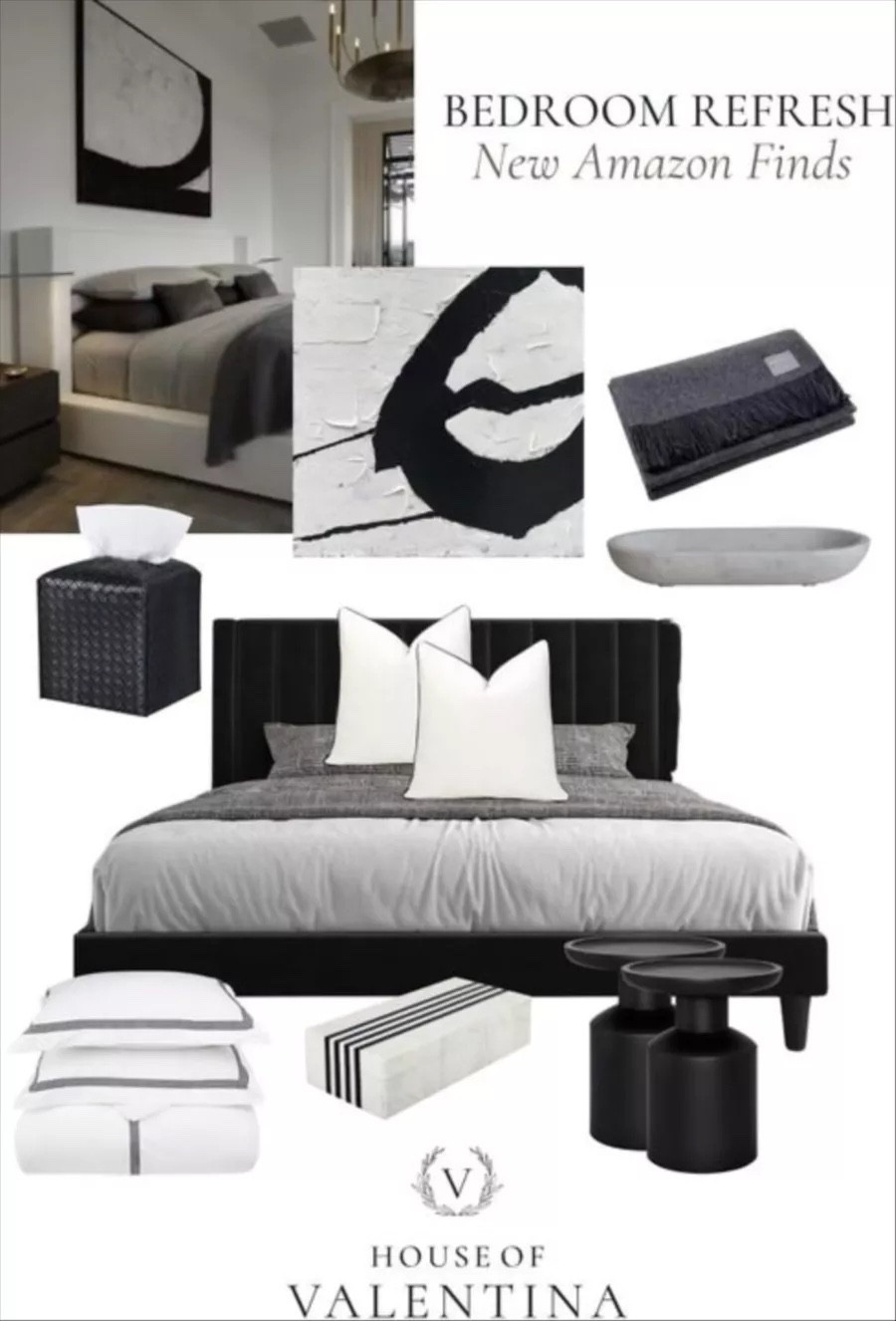 EEEKKK! I’m so excited to share my latest bedroom refresh with all-new Amazon finds! I wanted to create a modern, cozy retreat with bold black and white elements, layered textures, and minimalist accents and I’m in love with how it turned out! What do you think ?! Everything is chic, affordable, and effortlessly pulled together. You can shop all the pieces now from Amazon!  

 #LTKSeasonal #LTKHome #LTKStyleTip