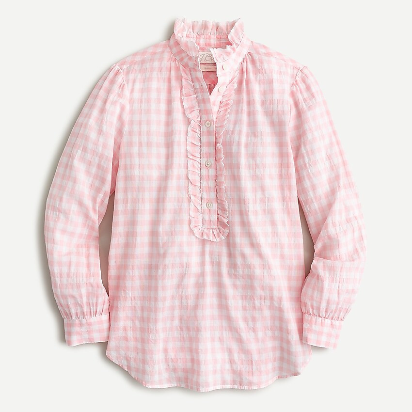 Classic-fit ruffle popover in crinkle gingham | J. Crew US