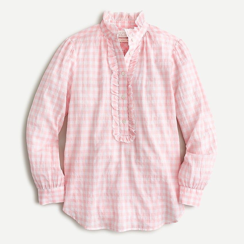 Classic-fit ruffle popover in crinkle gingham | J.Crew US