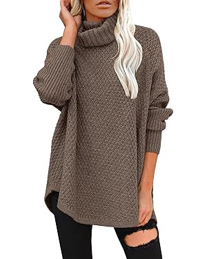 DOROSE Women's Oversized Turtleneck Long Sleeve Casual Pullover Knit Tunic Sweater | Amazon (US)