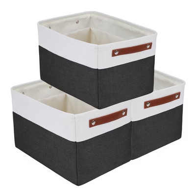 REGALWOVEN Cotton Collapsible Lightweight Sturdy Storage Bin 15*11*9.4in 3 Pcs Black | Target