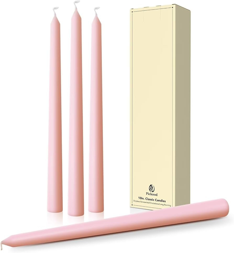 10-Inch Tall Dripless Taper Candles Set of 4 - Pink Tapered Candles, Perfect for Spring - Smokele... | Amazon (US)